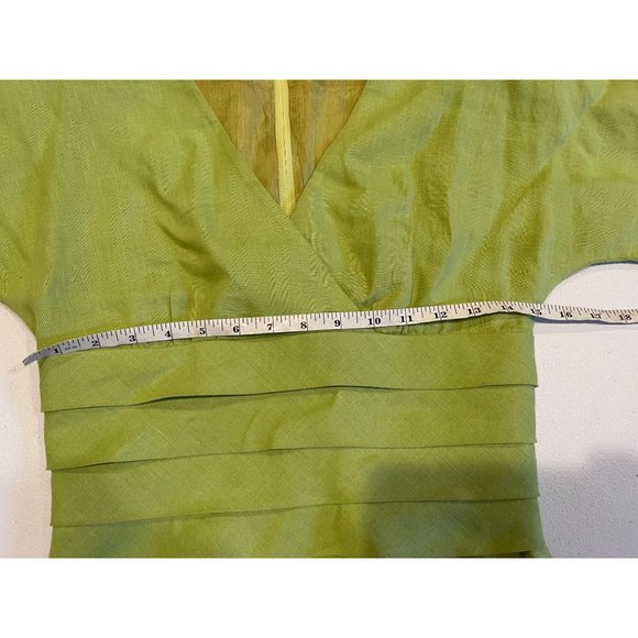 Nipon Boutique Womens Wrap Sheath Dress Layered Front 100% Linen Green Size 4 - Picture 5 of 7